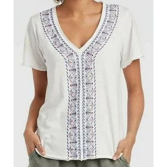 KNOX ROSE White V Neck Embroidered Boho Bohemian Short Sleeve Top Womens XL - Picture 8 of 11